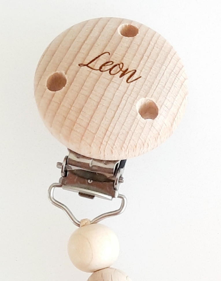 Nuggikette Boho-Baby Woody personalisierter Clip