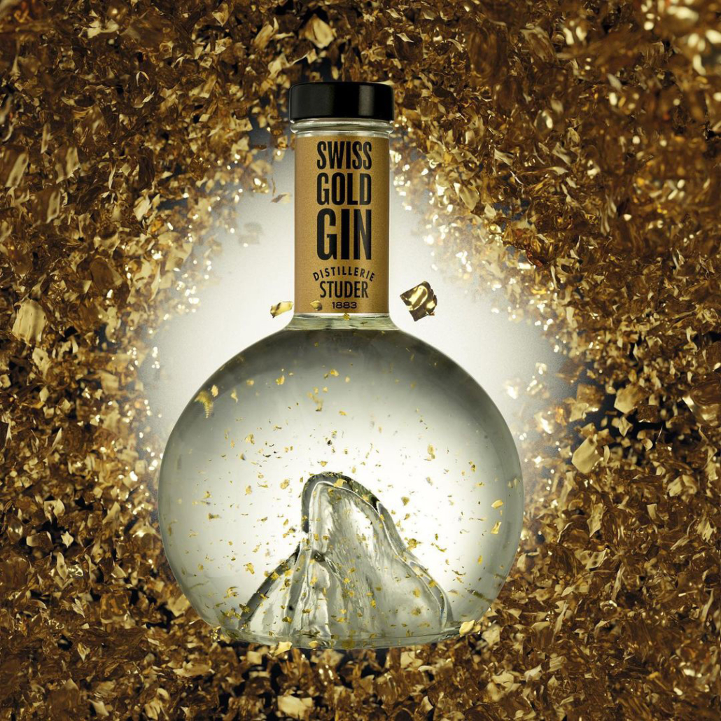 Swiss Gold GIN - Mit 24 Karat Goldflitter in der Matterhornflasche