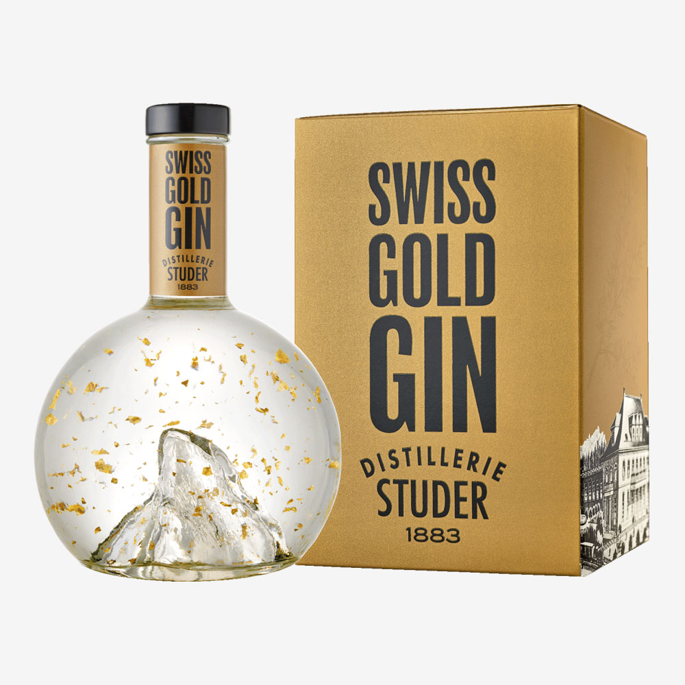 Swiss Gold GIN - Mit 24 Karat Goldflitter in der Matterhornflasche